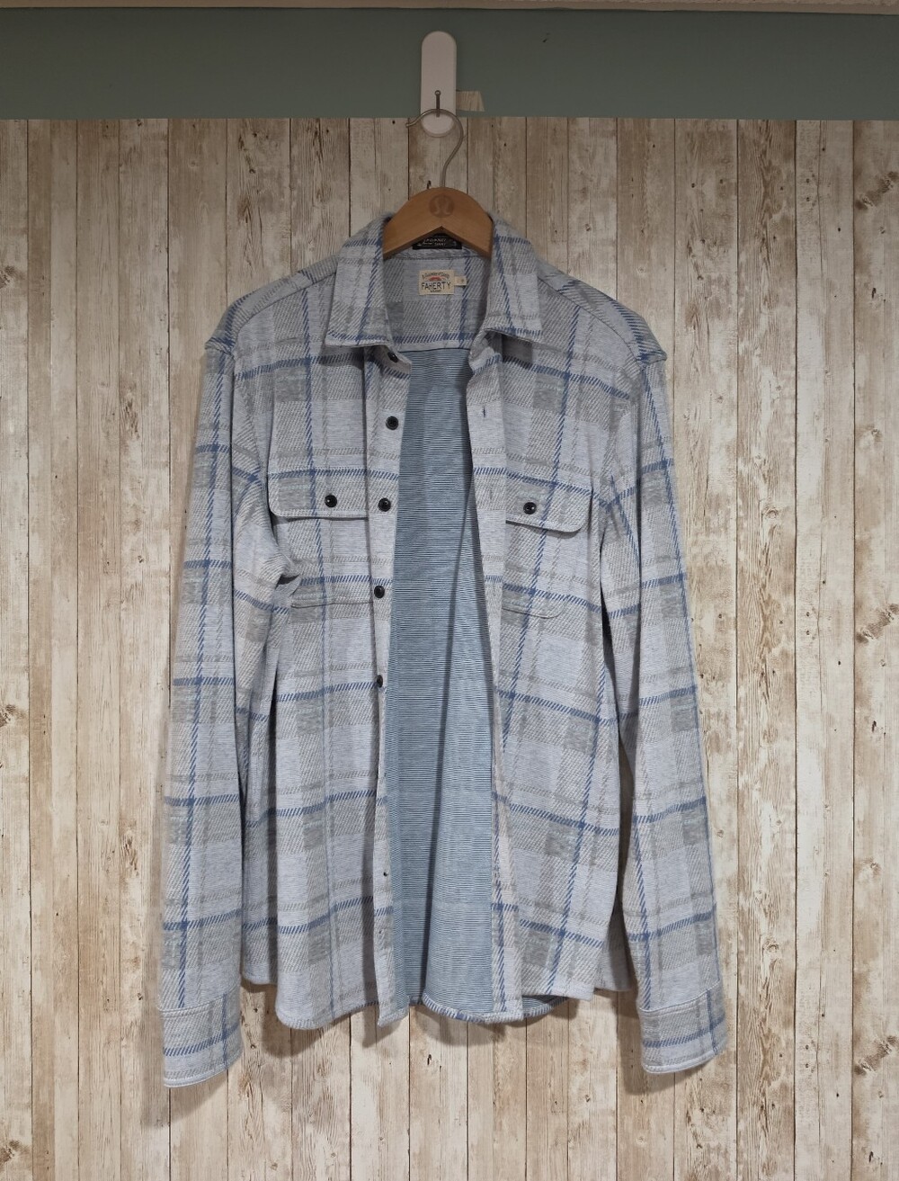 Faherty Legend Flannel Plaid Shirt Men's L Gray Blue